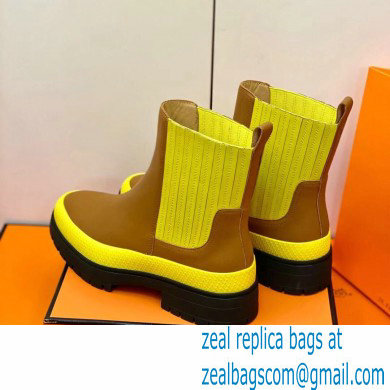 Hermes Barque Ankle Boots Brown/Yellow Handmade