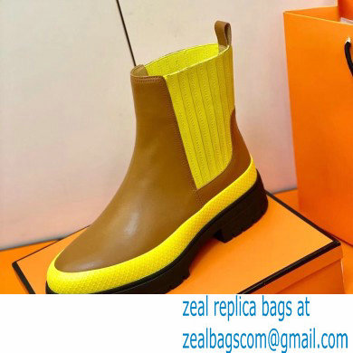 Hermes Barque Ankle Boots Brown/Yellow Handmade