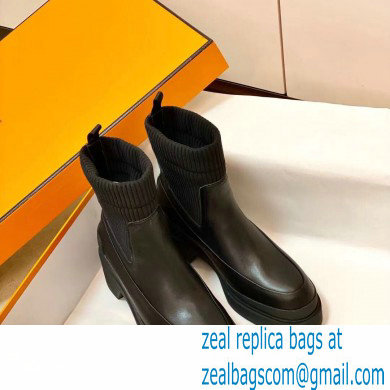 Hermes Heel Ankle Boots Black Handmade - Click Image to Close