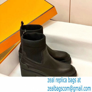 Hermes Heel Ankle Boots Black Handmade