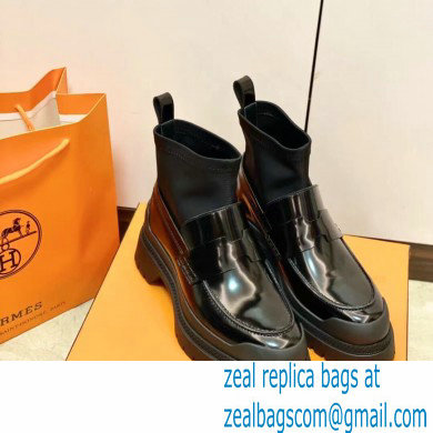 Hermes Heel Brushed Leather Ankle Boots Black Handmade - Click Image to Close