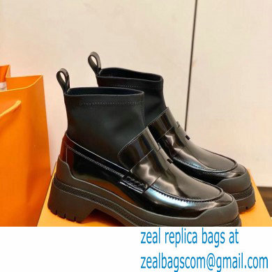 Hermes Heel Brushed Leather Ankle Boots Black Handmade