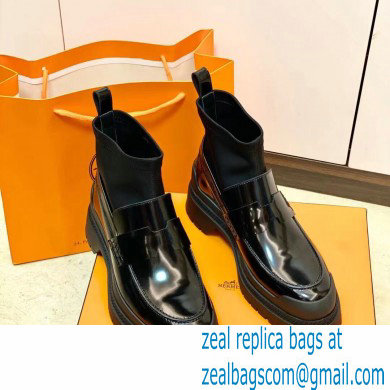 Hermes Heel Brushed Leather Ankle Boots Black Handmade