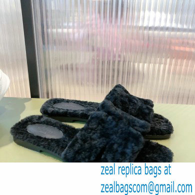 Hermes Shearling Woolskin Oran Sandals Black 2021