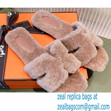 Hermes Shearling Woolskin Oran Sandals Camel 2021