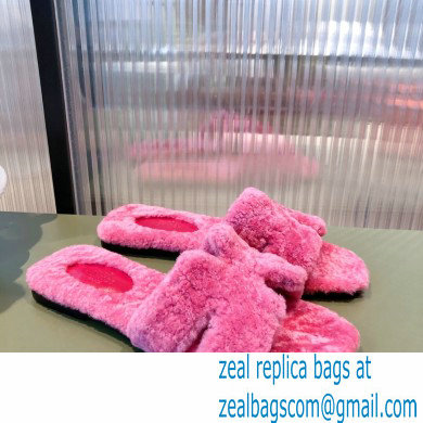 Hermes Shearling Woolskin Oran Sandals Fuchsia 2021