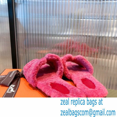 Hermes Shearling Woolskin Oran Sandals Fuchsia 2021