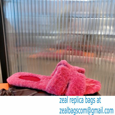 Hermes Shearling Woolskin Oran Sandals Fuchsia 2021