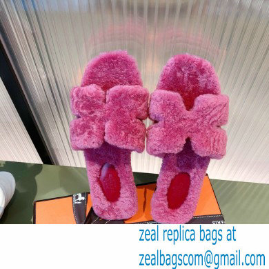 Hermes Shearling Woolskin Oran Sandals Fuchsia 2021