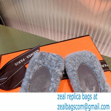 Hermes Shearling Woolskin Oran Sandals Gray 2021
