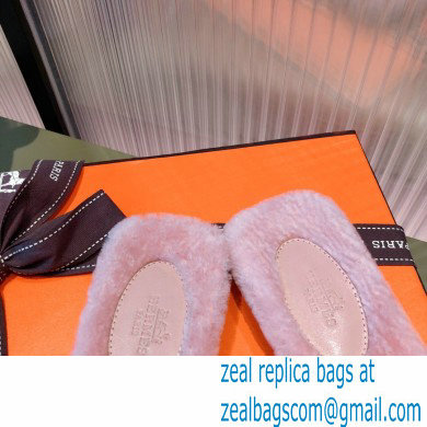 Hermes Shearling Woolskin Oran Sandals Light Pink 2021