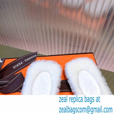 Hermes Shearling Woolskin Oran Sandals White 2021