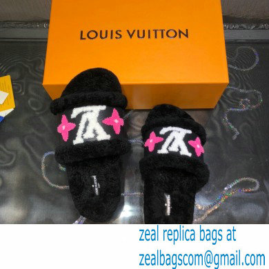 Louis Vuitton Shearling Paseo Flat Comfort Mules Black 2021
