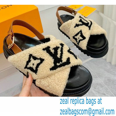 Louis Vuitton Shearling Paseo Flat Comfort Sandals Beige 2021