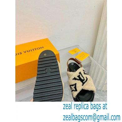 Louis Vuitton Shearling Paseo Flat Comfort Sandals Beige 2021