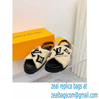 Louis Vuitton Shearling Paseo Flat Comfort Sandals Beige 2021 - Click Image to Close