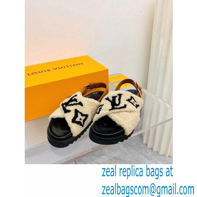 Louis Vuitton Shearling Paseo Flat Comfort Sandals Beige 2021