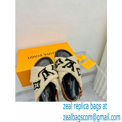 Louis Vuitton Shearling Paseo Flat Comfort Sandals Beige 2021