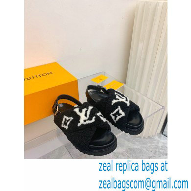 Louis Vuitton Shearling Paseo Flat Comfort Sandals Black 2021