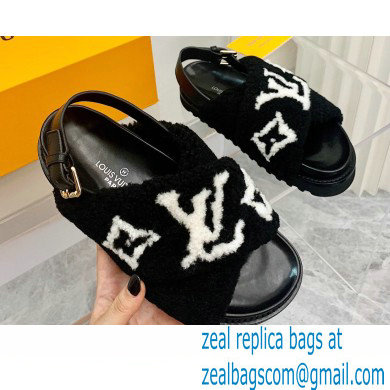 Louis Vuitton Shearling Paseo Flat Comfort Sandals Black 2021 - Click Image to Close