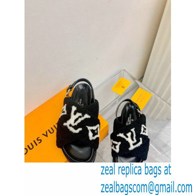 Louis Vuitton Shearling Paseo Flat Comfort Sandals Black 2021 - Click Image to Close