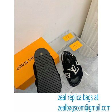 Louis Vuitton Shearling Paseo Flat Comfort Sandals Black 2021