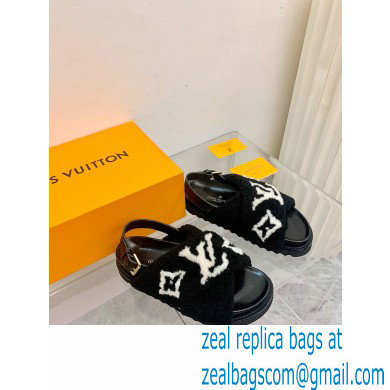 Louis Vuitton Shearling Paseo Flat Comfort Sandals Black 2021