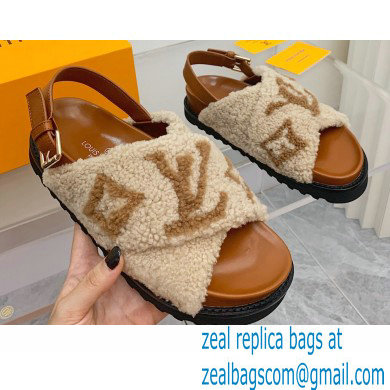 Louis Vuitton Shearling Paseo Flat Comfort Sandals Brown 2021 - Click Image to Close