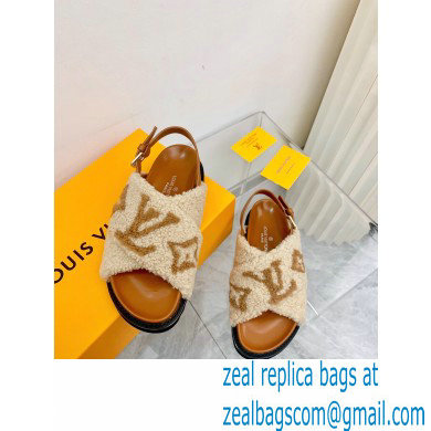 Louis Vuitton Shearling Paseo Flat Comfort Sandals Brown 2021