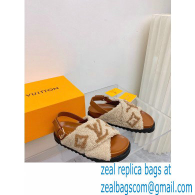 Louis Vuitton Shearling Paseo Flat Comfort Sandals Brown 2021