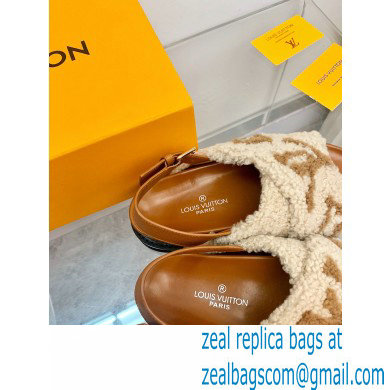 Louis Vuitton Shearling Paseo Flat Comfort Sandals Brown 2021
