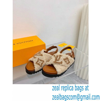 Louis Vuitton Shearling Paseo Flat Comfort Sandals Brown 2021