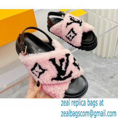 Louis Vuitton Shearling Paseo Flat Comfort Sandals Pink 2021