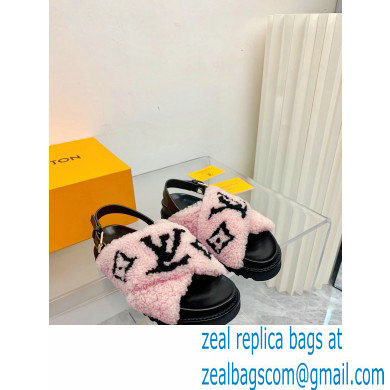 Louis Vuitton Shearling Paseo Flat Comfort Sandals Pink 2021