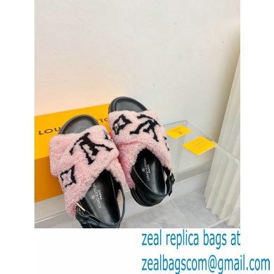 Louis Vuitton Shearling Paseo Flat Comfort Sandals Pink 2021