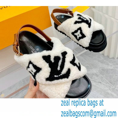 Louis Vuitton Shearling Paseo Flat Comfort Sandals White 2021 - Click Image to Close