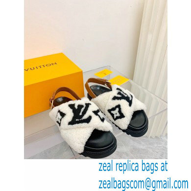Louis Vuitton Shearling Paseo Flat Comfort Sandals White 2021