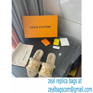 Louis Vuitton Shearling and Raffia Lock It Flat Mules Beige 2021