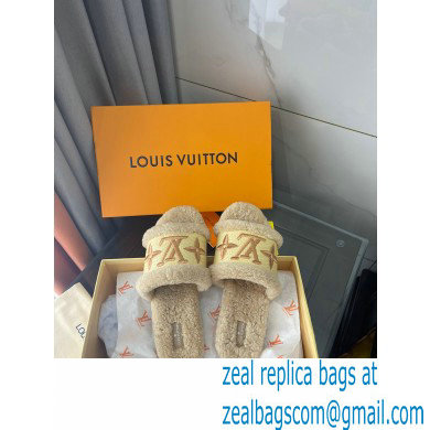 Louis Vuitton Shearling and Raffia Lock It Flat Mules Beige 2021