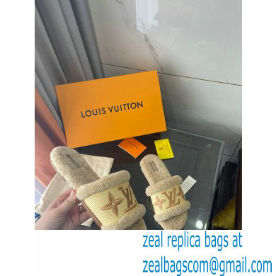 Louis Vuitton Shearling and Raffia Lock It Flat Mules Beige 2021