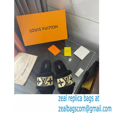 Louis Vuitton Shearling and Raffia Lock It Flat Mules Black 2021