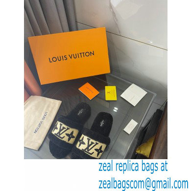 Louis Vuitton Shearling and Raffia Lock It Flat Mules Black 2021