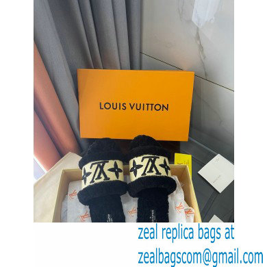 Louis Vuitton Shearling and Raffia Lock It Flat Mules Black 2021 - Click Image to Close