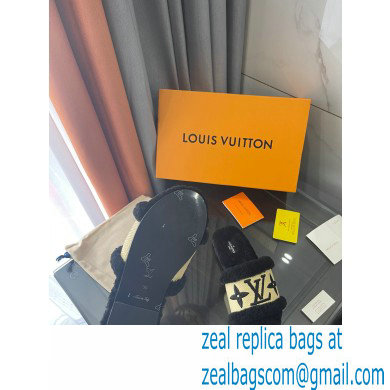 Louis Vuitton Shearling and Raffia Lock It Flat Mules Black 2021