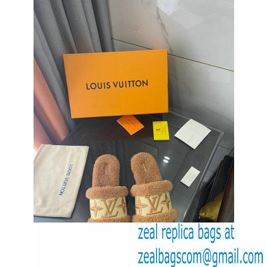 Louis Vuitton Shearling and Raffia Lock It Flat Mules Brown 2021 - Click Image to Close