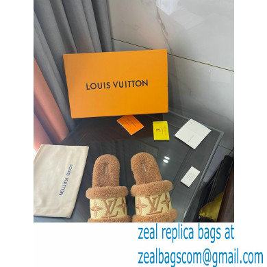 Louis Vuitton Shearling and Raffia Lock It Flat Mules Brown 2021