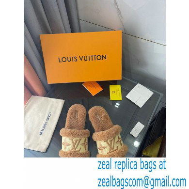 Louis Vuitton Shearling and Raffia Lock It Flat Mules Brown 2021 - Click Image to Close