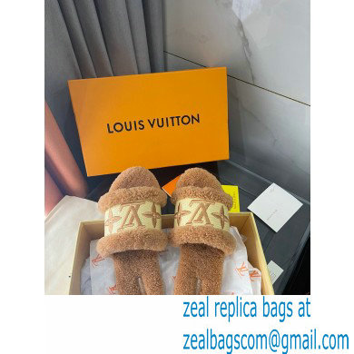 Louis Vuitton Shearling and Raffia Lock It Flat Mules Brown 2021