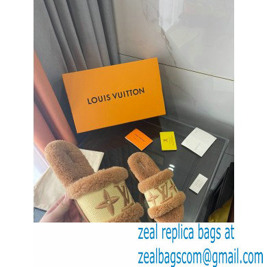 Louis Vuitton Shearling and Raffia Lock It Flat Mules Brown 2021