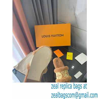 Louis Vuitton Shearling and Raffia Lock It Flat Mules Brown 2021